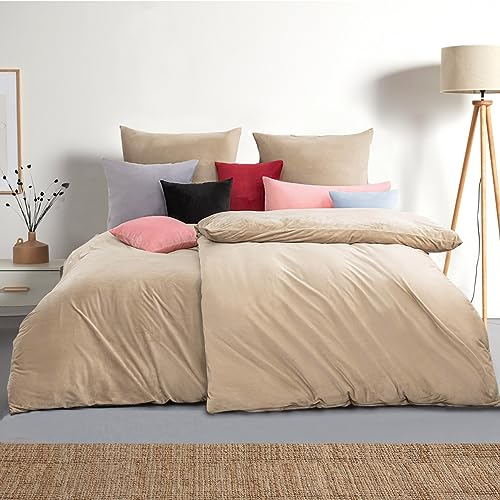 Soifox Winter Flanell bettwäsche 135 x 200 4teilig - Sandy Beige Flauschige und warme Cashmere Touch Bettbezug 2er Set + Kissenbezug 2er Set 80x80 cm mit Reißverschluss
