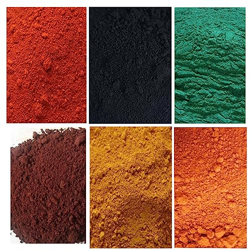 6 Pack 150g Mixed Colors Powdered Color for Concrete, Cement, Mortar, Grout - Black, Yellow, Red, Green, Orange and Brown Iron Oxide Colorant