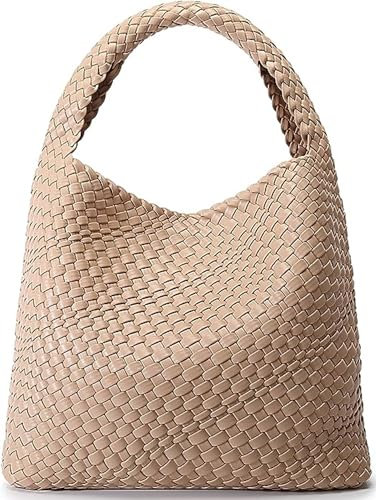 Jugsar Handtasche Damen, Groß PU Leder Gewebte Schultertasche Damen Groß Kapazität Mode Umhängetasche Shopper Tasche Damen mit Geldbörse(Khaki)
