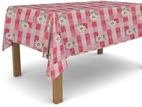 Banzaii Tovaglia in PVC Cerata Antimacchia Resistente a Sole e Intemperie Facile Da Tagliare Nella Misura Che Vuoi - Margherite Rosa 140x100 cm