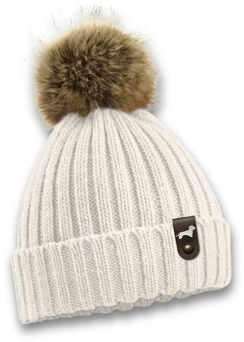 siviwonder Rauhhaardackel Mütze Pompom Hunde Patch Gassi Beanie Strickmütze Witzig Spruch Warm Dackel Farbe Natural