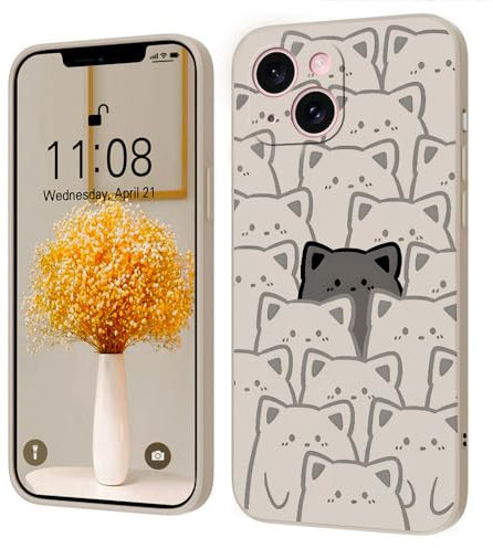 Kreative Cartoon Silikon Softcase Kompatibel mit iPhone 15 Hülle, [Katze Pattern] Anti-Fall-Schutzhülle,weiß
