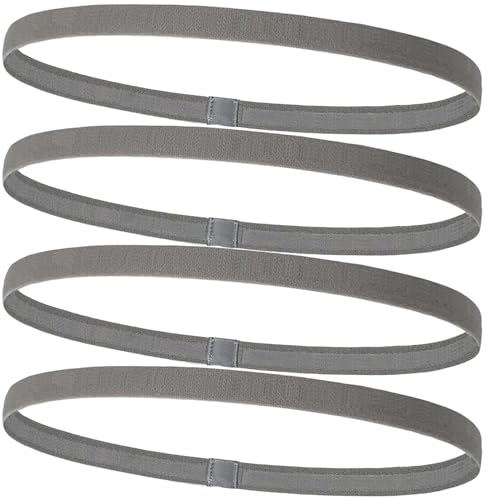 4 Stück Haarband Jungs Sport, Haarband Herren, Stirnband Damen, Haarbänder Damen Dünn, für Yoga Fußball Joggen, Fussball-grau