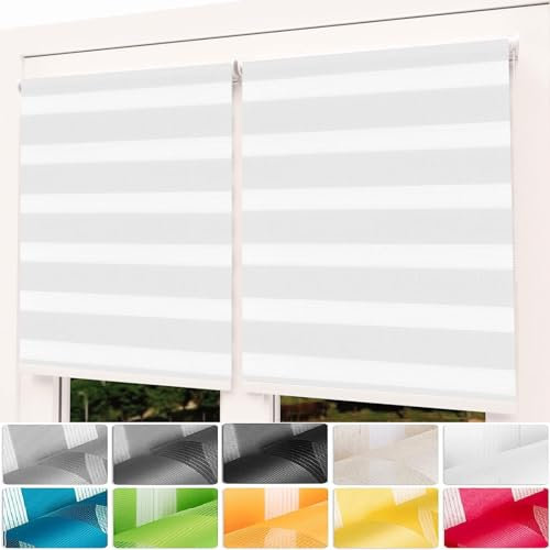 Verdunklungsrollo Klemmfix 30 x 350 cm Verdunkelung Sonnenschutz Fensterrollo Zebrarollo Seitenzugrollo inkl. Montagematerial für Wohnzimmer Küche Büro, Weiß