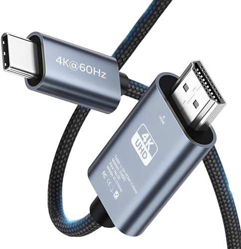 MMOBIEL Câble USB-C vers HDMI 2m - 4K@60Hz - Câble Tressé USB 3.1 Type-C vers HDMI - Adaptateur Thunderbolt 3 pour MacBook Pro/Air, iPhone 16/15, iPad Pro, iMac, Samsung Galaxy, Chromebook