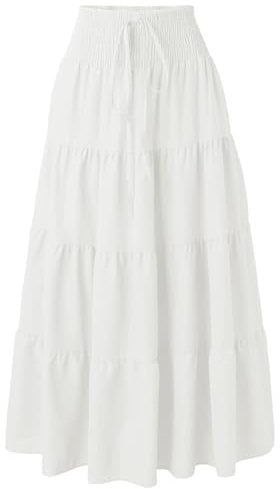 Adigaber Pieghettato Retro Maxi Gonna Lunga 2 in 1 Abito Bohemien Sciolto Fluente Festa in Spiaggia Vestito Swing Grande Danza del Ventre Casual