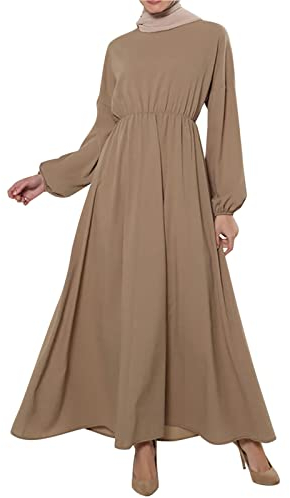 Muslimische Kleider Damen Ohne Hijab Muslim Sommerkleid Lange Robe Naher Osten Dubai Türkei Arab Islamischer Ramadan Gebetskleidung Abaya Frauen Einfarbig Lose Langarm Robe für Ramadan Ethnic Party