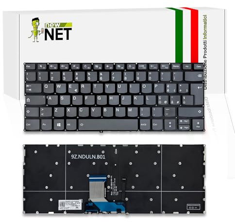 new net - Tastiera Compatibile con Lenovo Yoga 720-13IKB (Type 80X6 81C3) [Senza Frame - Colore Tasti Grigio - Retroilluminata - Layout ITA]