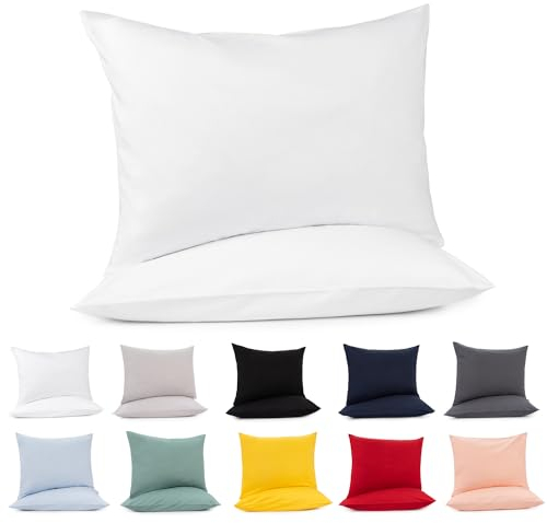 Lotusein Kissenbezug 40 x 80 cm (2er Set) - Weiß - 100% Jersey Baumwolle 175 g/qm Kissenbezüge - Kissenhülle für Kissen mit Reißverschluss - Oeko-Tex Zertifiziert