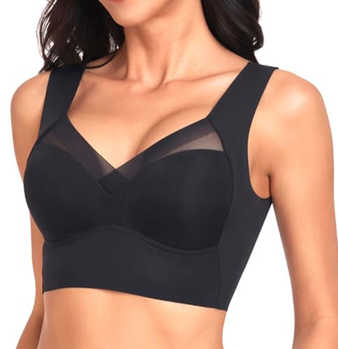 SSKHE Haltungskorrektur Rücken BH Damen, Comfy Seamless Push-up Posture Correction Bra (DE/NL/SE/PL, Alphanumerisch, 5XL, Regular, Regular, Black)