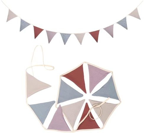 Moguri Wimpelkette Kinderzimmer,100% Stoff aus Musselin Baumwolle,Tolles Zubehör für Hausbett,Babybett & Kinderbett,Wanddeko Geschenk,Kinderzimmer Deko Mädchen & Jungen,Bunt