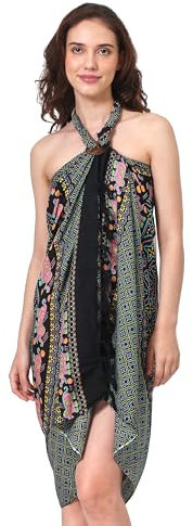 SAIVONA Sarong Pareo Damen Mandala Fransen Viskose Strandtuch Wickeltuch Wickelrock Strandrock Wickeltuch Bikini Cover Up für Badeanzug - Solo Boho Flower Blume