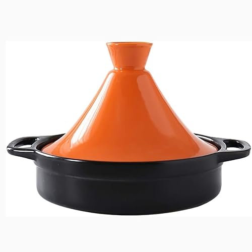 Yiustldd Tajine-Kochtopf aus Gusseisen, Tajine aus keramikemailliertem Gusseisen mit Verbrühungsschutzgriffen, ofen- und spülmaschinenfest,Orange