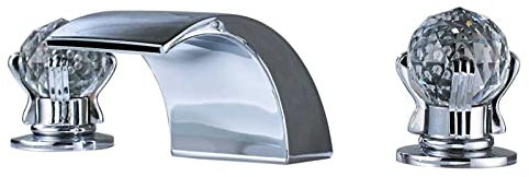 Robinet de Salle de Bain Cascade, Robinet de lavabo de Salle de Bain largement répandu à Montage sur Pont, 2 poignées 3 Trous, robinets de vanité de Salle de Bain, mitigeur d'eau Chaude et