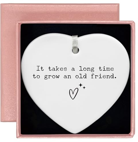 It Takes A Long Time to Grow an Old Friend-Friendship Gifts for Best Friend BFF Bestie,Thank You Presents for Soul Sisters,Friendship Keepsake-Ceramic Heart Shaped Ornament with Gift Box