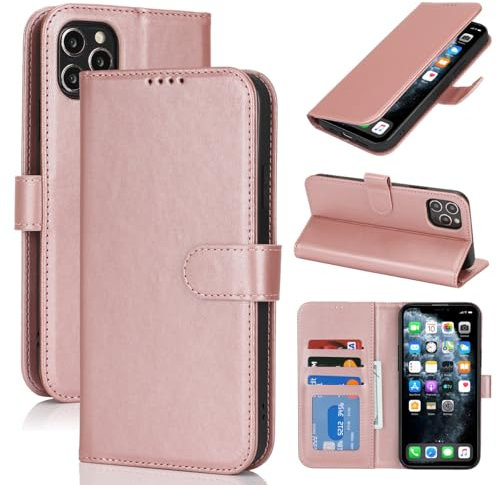 Zouzt Case for iPhone 11 Pro Max (6.5 Inch), Premium PU Leather Wallet Case with Credit Card Holder Slot Flip Folio Kickstand Shockproof Protective Phone Cover (Rose Gold)