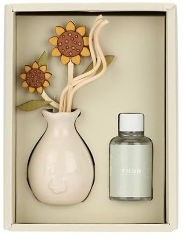 Thun Diffusore Girasole - Ceramica Dipinta a Mano, Vaso Decorato con Girasole Stilizzato, Colori Vivaci, Ideale per Stanze Medie/Grande, Brand: Thun