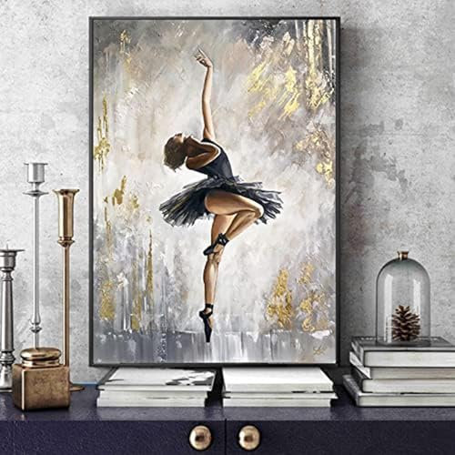 MHLCMG Schwarz Weiß Tanzende Ballerina Leinwand Malerei Abstrakte Ballett Mädchen Bilder Wandkunst Poster Kunstdruck Kein Rahmen Bild Wand Wohnzimmer Schlafzimmer Dekor (40X60CM)