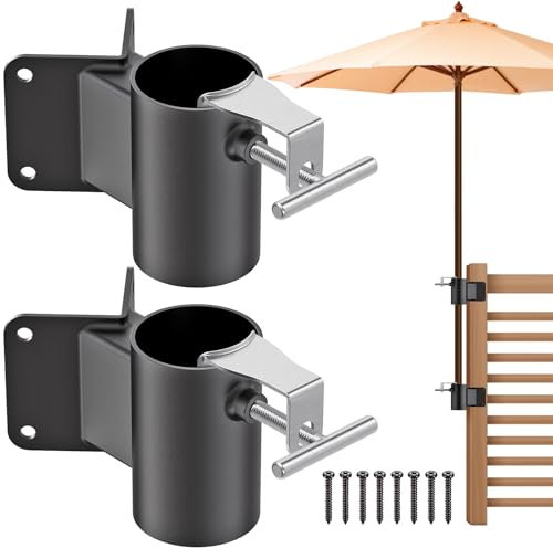 Lifeswell Heavy Duty Deck Railing Umbrella Holder, Patio Umbrella Stand for 1-2 Inch Poles, Space-Saving Design, Secure & Sturdy Post Corner Mount for Deck Railing, Balcony, Outdoor Courtyard, Fences