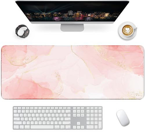 Giecy Gaming Mauspad XXL, Mousepad Groß 800x300mm,Schreibtischunterlage mit Rutschfester Gummibasis,Desk Mat für Tastatur, PC, Laptop(Rosa Marmor)
