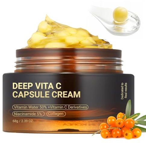 Deep Vita C Capsule Cream, Deeper Vitamin C Face Moisturizer Gel hydratant avec collagène & niacinamide, crème au collagène Golden Capsule Crème anti-rides Gold Capsule Crème visage raffermissante