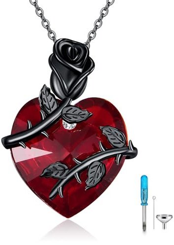 DAYLINLOVE Black Rose Urn Necklace for Ashes 925 Sterling Silver Gothic Heart Rose Cremation Memorial Keepsake Jewellery Gifts for Women