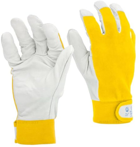 STI Guanti da lavoro in Pelle di Vitello e Cotone antinfortunistica meccanica giardino 7 S 1 Paio