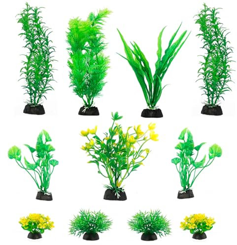 FENGQQKJ Décoration d'aquarium Accessoires d'aquarium Plantes Aquatiques Artificielles Mini Plantes Aquatiques Plantes en Plastique Aquarium Fish Tank Tortue Décorations Vert Jaune Aquariums 11 Pièces