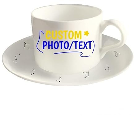 hadefa Customisable Ceramic Tea Cup and Saucer Set, Personalized Picture Text or Logo Ceramic Mug,Gifts for Hot Chocolate, Tea, Birthday