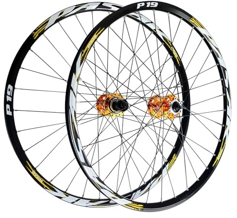 LYYCX AuroraXQ 26 27.5 29 MTB Laufradsatz, Mountainbike Räder Doppelwand Legierung Scheibenbremse 32H Fahrradrad HG Hub passt 7-12S & 1,25-2,25 Reifen(Gold,27.5)