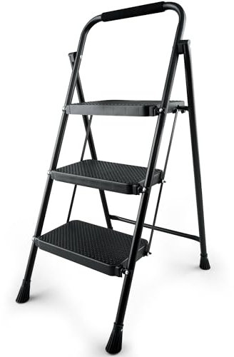 uandu Stufenleiter mittel – Haushaltsleiter für Zuhause, Küche & Garten | Trittleiter, Stehleiter, Klappleiter | TÜV-zertifizierte Leiter, klappbar & platzsparend