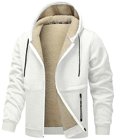 XCXC Herren Fleecejacke mit Kapuze und Reißverschluss Männer Einfarbige Gefütterte Winterjacke Kapuzenjacke mit Kordelzug Taschen Sweatjacke Freizeitjacke für Alltag