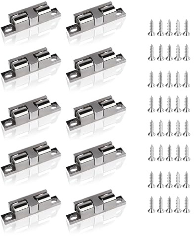 Kugelschnäpper, 10 Stück Kugelschnäpper 10 Stück Doppelkugelschnäpper, Verstellbaren Doppelkugelschnäpper Schranktürverschlüsse für Schränke, Badezimmer, Kleiderschränke, Schubladen(50mm, Silber)