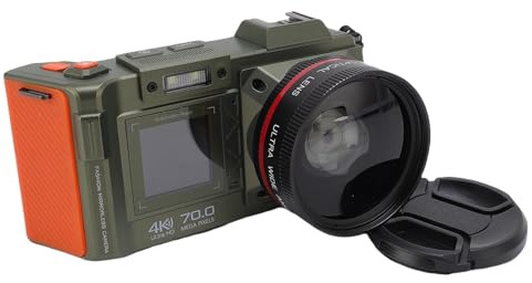 Tosuny 4K 70MP Digitalkamera, WiFi DSLR Kamera mit Doppelbildschirm, 50 fachem Digitalzoom, Autofokus, F1,8 Blende, Blitz, Blitzschuh Schnittstelle, für Fotografie, Reisen (Olivgrün)