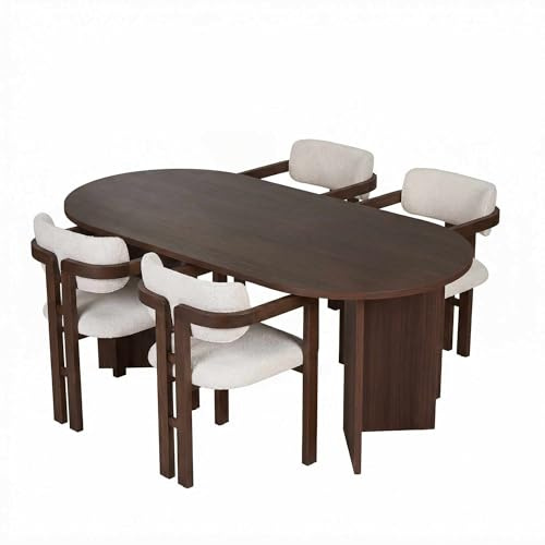 Elegantes 5-teiliges Esstisch- & Stühle-Set, Milano Walnut & Dunkles Walnuss | 100% melaminbeschichtet, leicht zu reinigendes Gewebe | perfekt für Moderne Essbereiche
