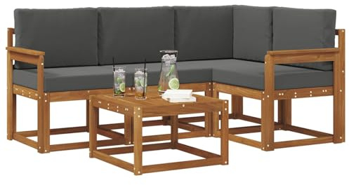 vidaXL Outdoor-Sofagarnitur mit Kissen 5 pcs Natur und Anthrazit, Garten-Sofa-Set, Moderne Outdoormöbel, langlebige Lounge für die Terrasse, Bequeme Sitzgruppe