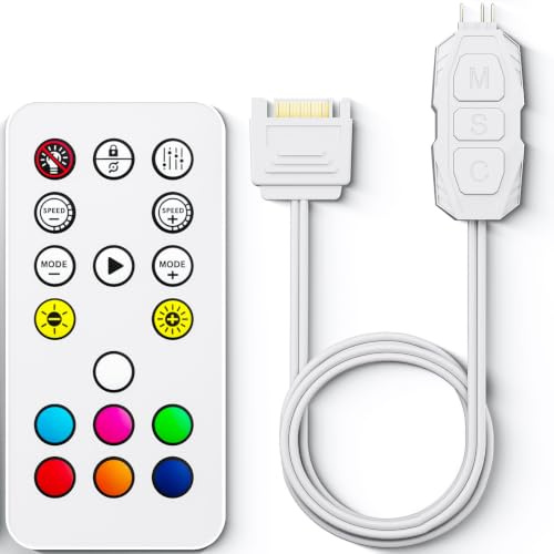GSCOLER Mini ARGB Controller, 5V 3-Pin RGB Fan Hub with 17-Key Remote, SATA Powered Independent PC Lighting Splitter for Computer Case Fan, LED Strip and GPU Support, 500mm Cable
