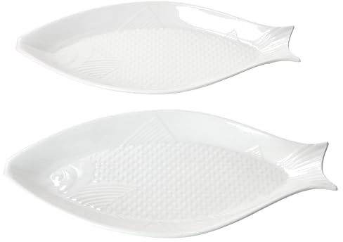MamboCat 2er Set Fischteller Oslo I Servierteller aus Porzellan I weiß I 31 x 15 cm I Fischform I für Fischgerichte, Beilagen, Snacks, Meeresfrüchte, Salate & Co.