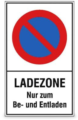 Betriebsausstattung24 Haltverbotsschild LADEZONE Nur zum Be- und Entladen | 40,0 x 60,0 cm - Aluminium, geprägt - Eingeschränktes Haltverbot Zone - Text und Symbol Schild