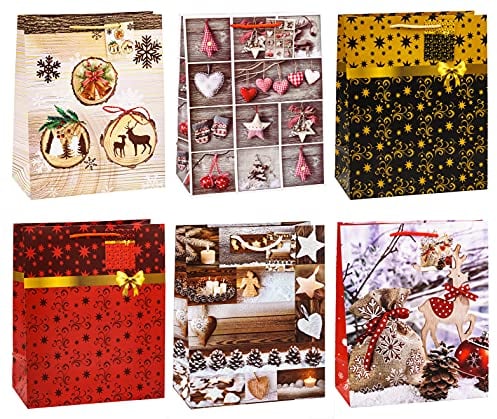 TSI Geschenktüten WEIHNACHTEN SERIE 9, 12er Packung, Größe: Groß (HxBxT 32 x 26 x 13,5 cm), Art. Nr. 83319