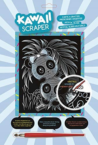 MAMMUT 8251617 - Artfoil, Kratzbild, Tiermotiv, KAWAII, Panda, silber, Komplettset mit Kratzbild, Kratzmesser und Anleitung, Scraper, Scratch, glänzend, Kratzset für Kinder ab 8 Jahre