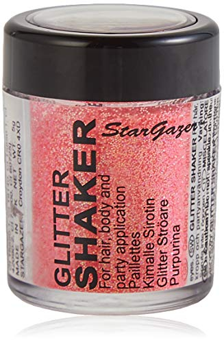 Stargazer Pastel Glitter Shaker, Coral. Cosmetic glitter powder for use on the eyes, lips, face, body, hair and nails.