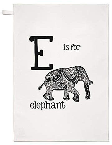 Gift Base „Letter E is for Elephant“ (Aufschrift in englischer Sprache; „Der Buchstabe E steht für Elefant“) - Geschirrtuch, Trockentuch