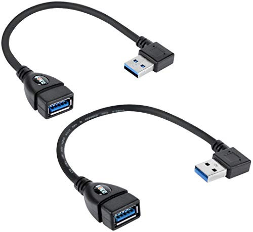 UCEC 2 Pack Short USB Extender, USB 3.0 Extension Lead Male to Female Extension Cable, 90 Degree Adapter, Left and Right Angle, Black