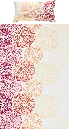 REDBEST Bettwäsche-Set Renforcé Kreise, Bettbezug, Kissenbezug orange-weiß Größe 40x80 cm / 135x200 cm - anschmiegsam, strapazierstark, mit Reißverschluss (weitere Farben, Größen)