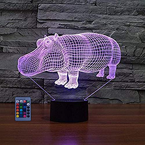 HPBN8 Ltd 3D Nilpferd Lampe Nachtlicht Fernbedienung USB Power 7/16 Farben 3D LED Lampe Formen Kinder Schlafzimmer Geburtstag Weihnachten Geschenke