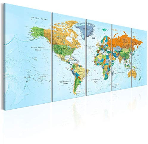 decomonkey Bilder Weltkarte 200x80 cm 5 Teilig Leinwandbilder Bild auf Leinwand Wandbild Kunstdruck Wanddeko Wand Wohnzimmer Wanddekoration Deko Abstrakt Karte Landkarte