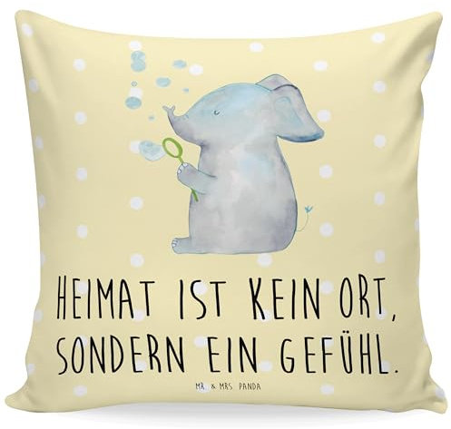 Mr. & Mrs. Panda Sofakissen Elefant Seifenblasen - Geschenk, Dickhäuter, Dekokissen 40x40, Gute Laune, lustige Sprüche, Tiere, Kissen 40x40 Waschbar,
