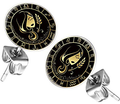 Mianova Ohrstecker Ohrringe Stecker Platte mit Sternzeichen Motiv Tierkreiszeichen Silber für Damen Herren oder Kinder Jungfrau