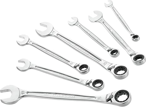 Facom Jeu de 7 Clés Mixtes à Cliquet Métriques 8 à 19 mm - Système Ultra-Grip Antidérapant - Mécanisme à Cliquet Compact Réversible Par Levier - Résiste Aux Produits Chimiques